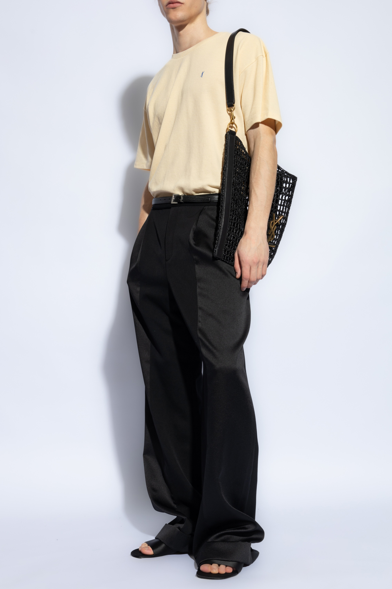 Tシャツ・カットソー Saint Laurent Embroidered oxford shirt (835517Y7C11 9075) SAINT LAURENT YSL-Embroidered Cotton-Blend Oxford Shirt